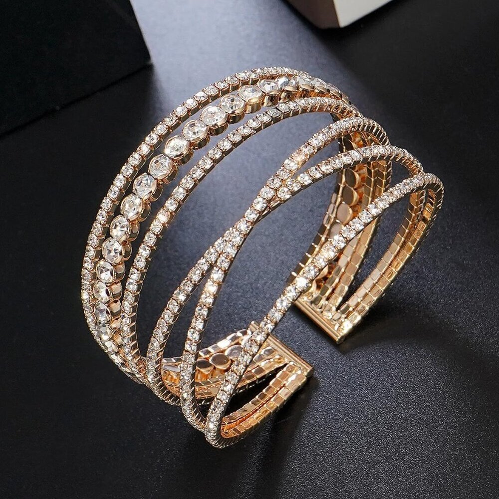 Multilayer Rhinestone Cuff Bracelet For Women Gol… - image 3
